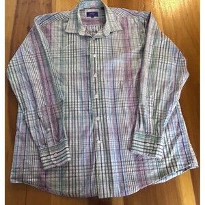 Tallia Men’s Button Up Shirt. Size XL 17.5. Long Sleeve. Flip Cuff. Plaid